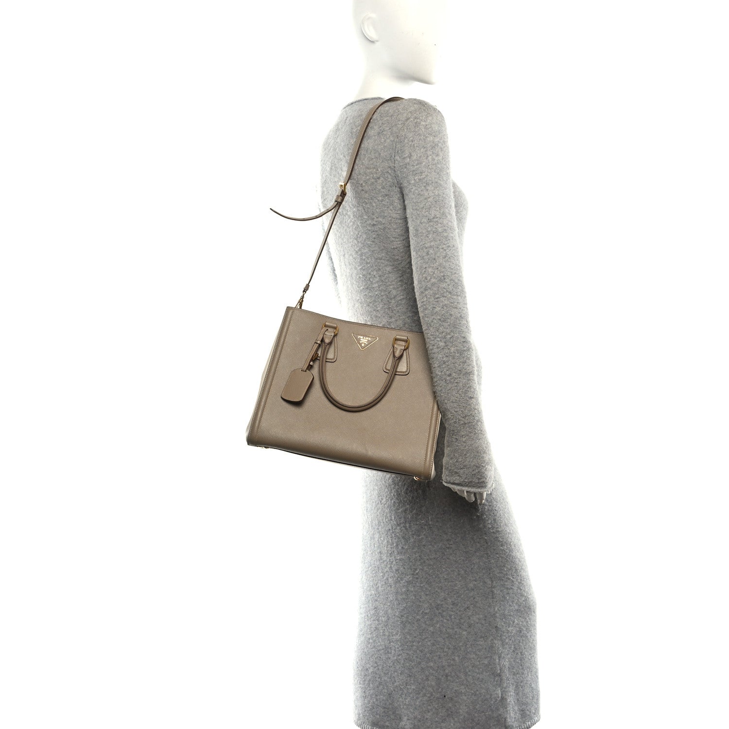Prada Saffiano Lux Bi-Color Tote Bag Visone Talco 2 of 10