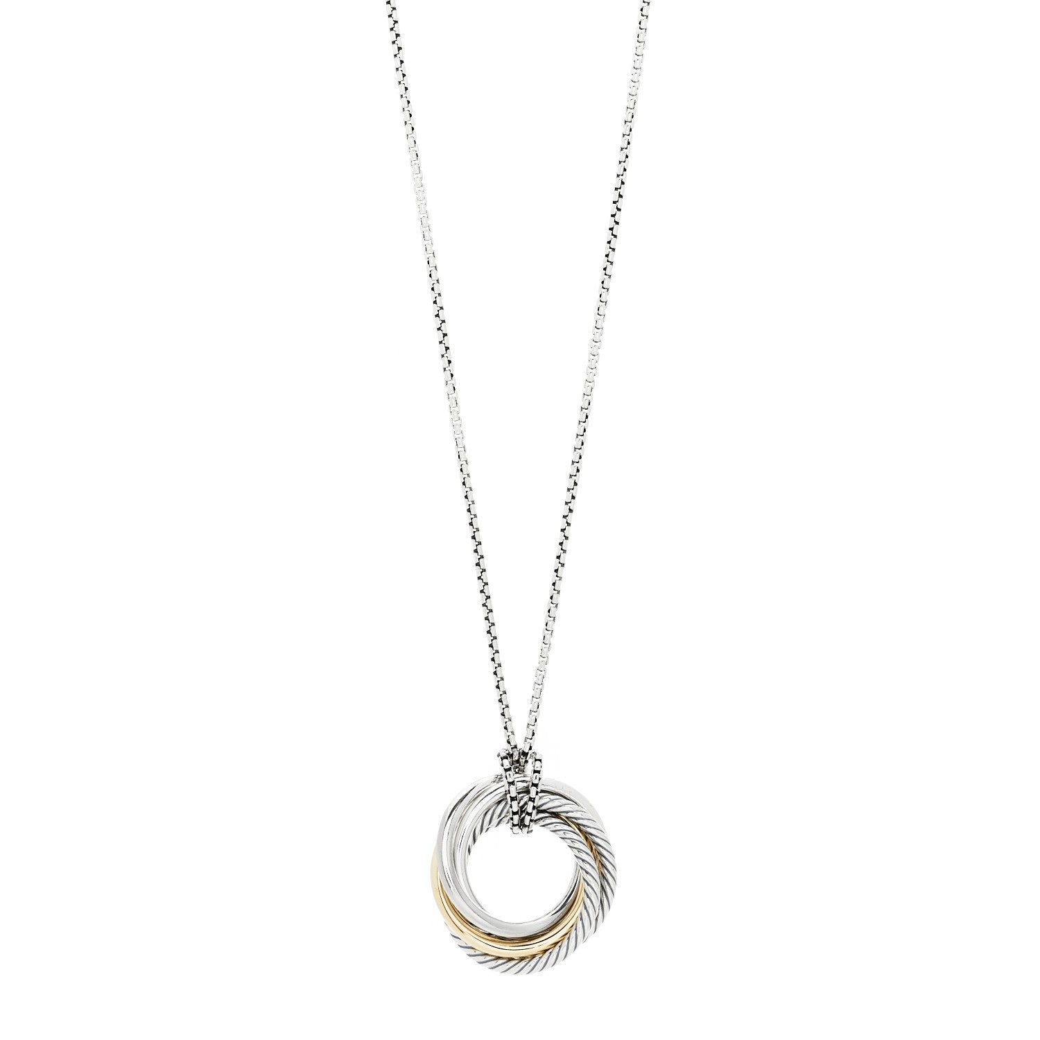 David Yurman Sterling Silver 14K Yellow Gold 28mm Crossover Pendant Necklace 1 of 5