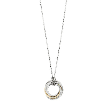 David Yurman Sterling Silver 14K Yellow Gold 28mm Crossover Pendant Necklace 1 of 5