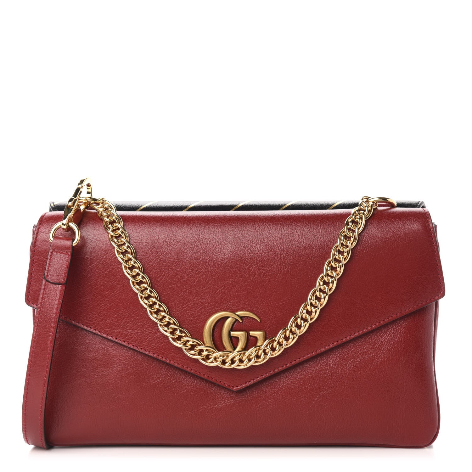 Gucci Calfskin Diagonal GG Medium Thiara Double Envelope Shoulder Bag Black Red 1 of 12