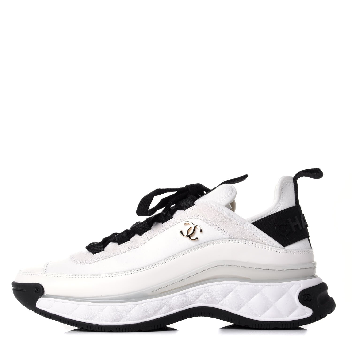 Chanel Velvet Calfskin Mixed Fibers CC Sneakers 37.5 Ivory Black 1 of 11