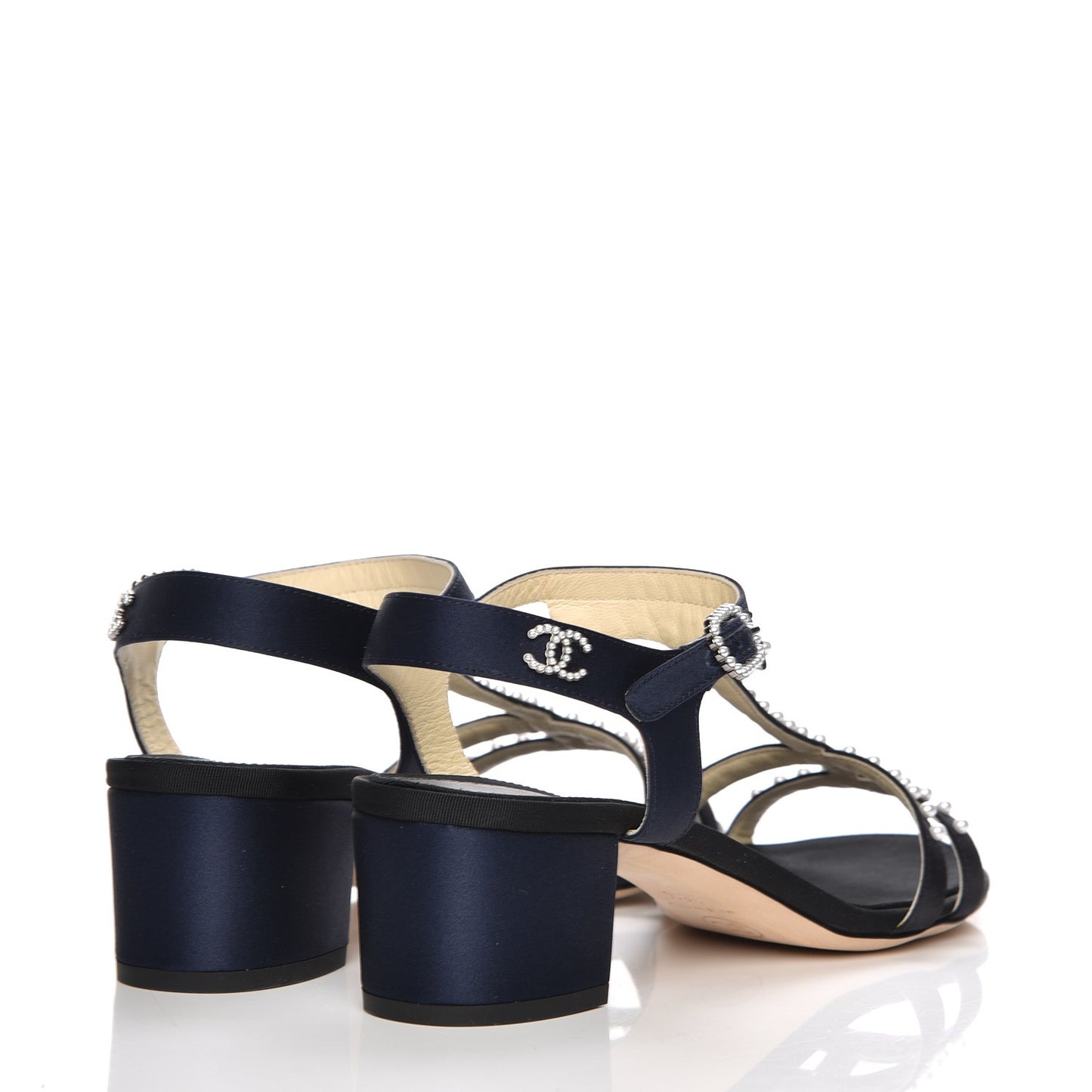 Satin Pearl Sandals 36.5 Black Navy