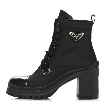 Prada Spazzolato Re-Nylon Metal Triangle Logo Lace Up 85mm Boots 35 Black 1 of 9