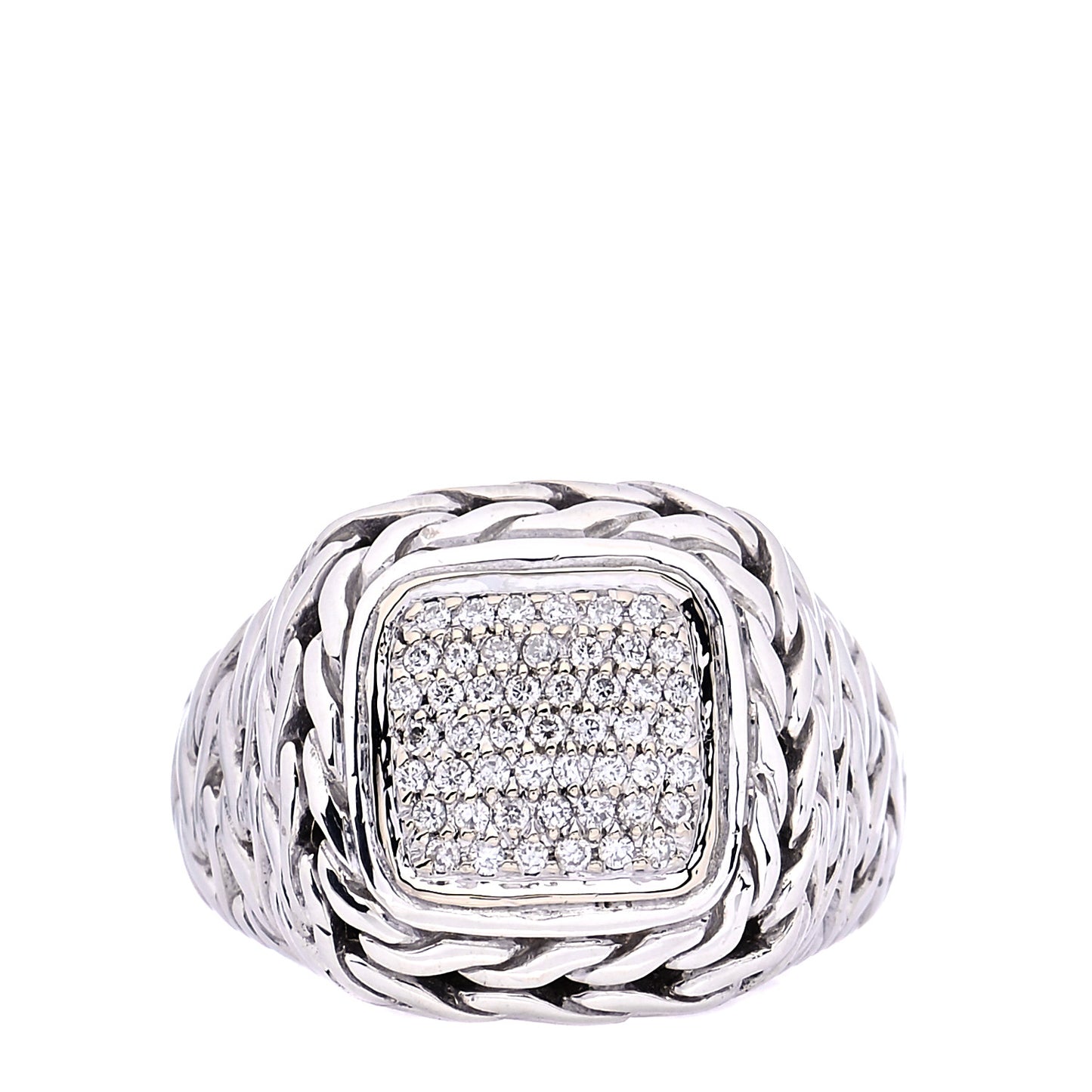 Sterling Silver 18K Yellow Gold Diamond 16mm Classic Chain Square Ring 57 8