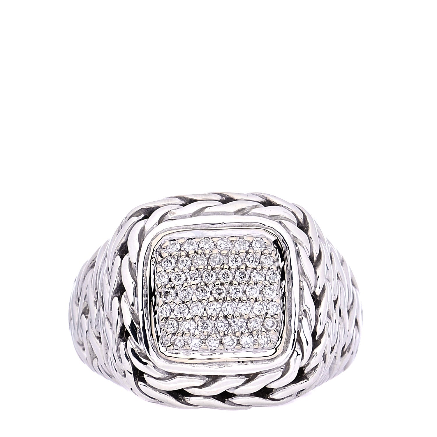 John Hardy Sterling Silver 18K Yellow Gold Diamond 16mm Classic Chain Square Ring 57 8 1 of 5