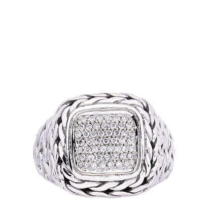 John Hardy Sterling Silver 18K Yellow Gold Diamond 16mm Classic Chain Square Ring 57 8 1 of 5