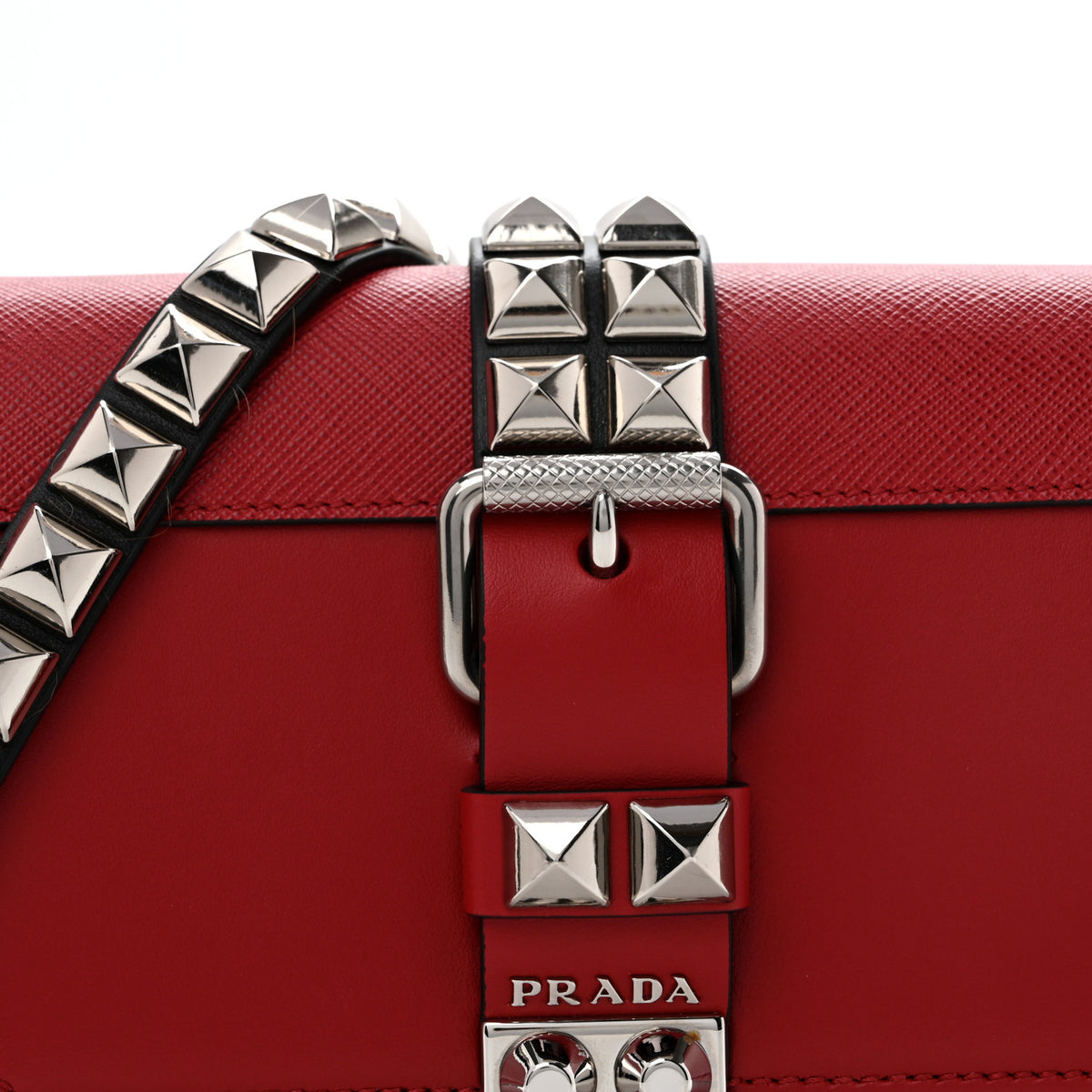 Prada Saffiano City Calfskin Studded Small Elektra Shoulder Bag Fuoco Black 8 of 12