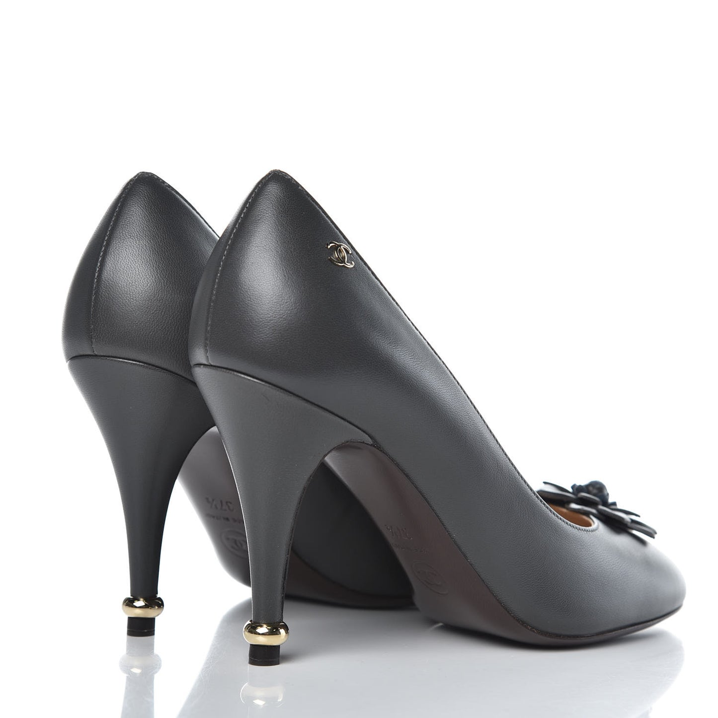 Lambskin Camellia Pumps 37.5 Dark Grey