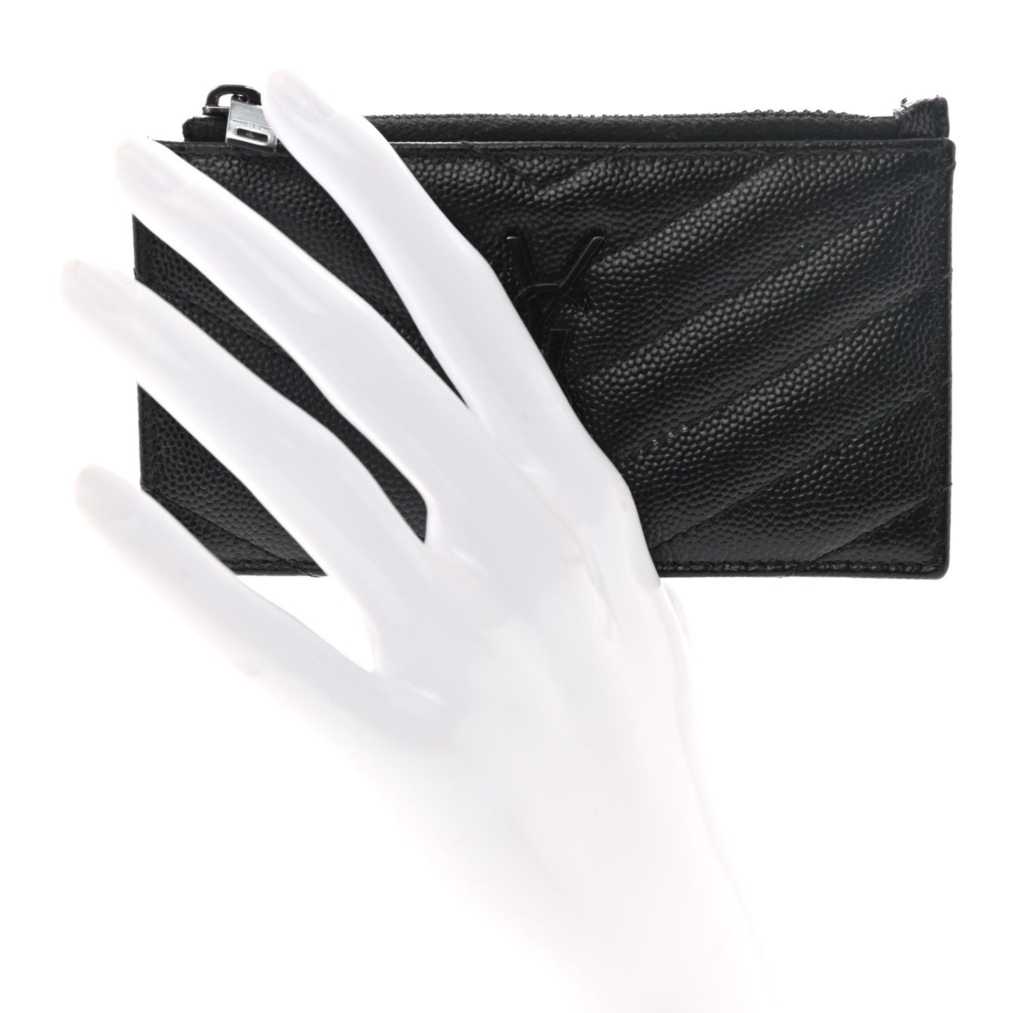 Grain De Poudre Matelasse Chevron Monogram Fragments Zippered Card Case Black