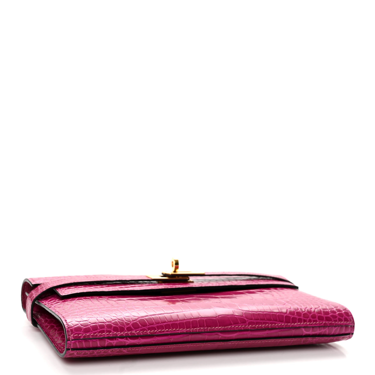 Hermes Shiny Alligator Kelly Longue Wallet Rose Sheherazade 4 of 9