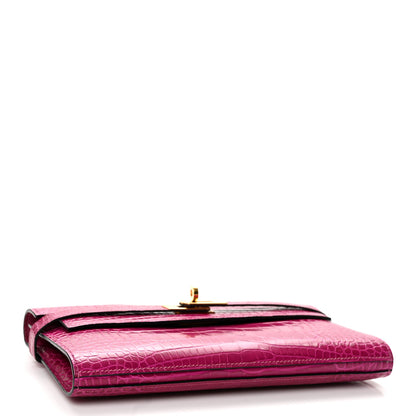 Hermes Shiny Alligator Kelly Longue Wallet Rose Sheherazade 4 of 9