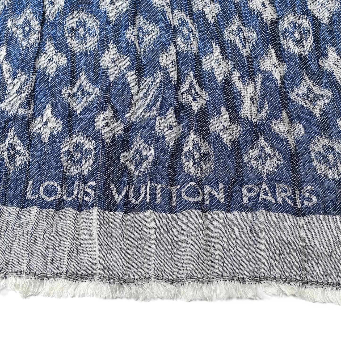 Silk Wool Monogram Ikat Stole Blue