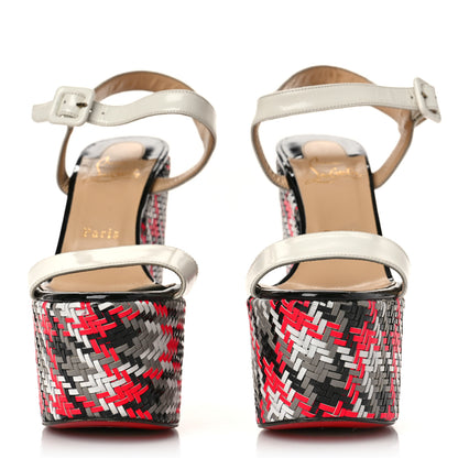 Christian Louboutin Jazz Patent Tresse Belle Tige 160 Platform Sandal 37.5 White Fluo Rose 2 of 11