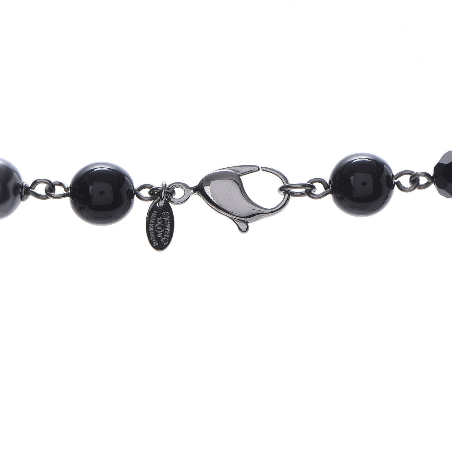 Pearl Beaded CC Long Necklace Silver Black