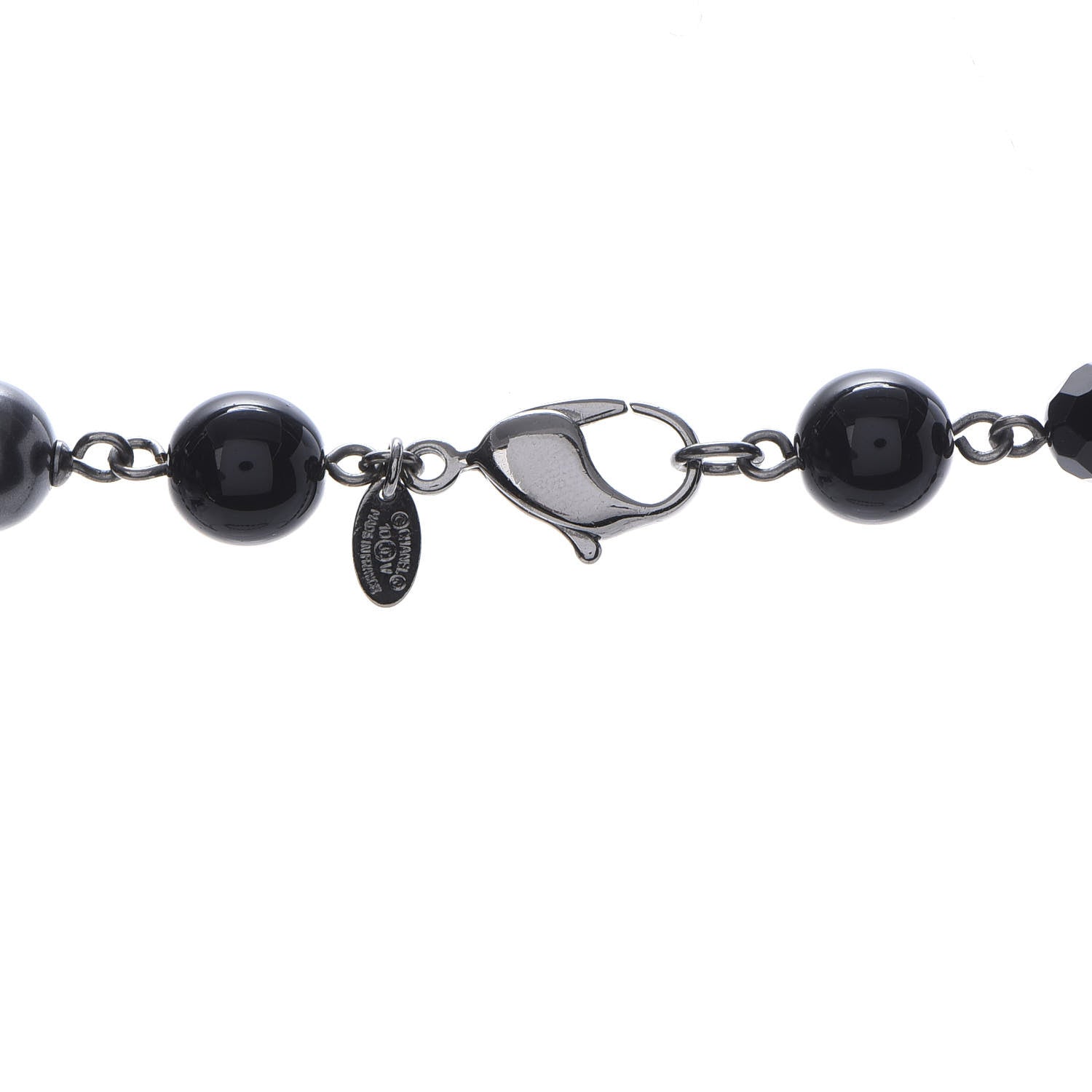 Chanel Pearl Beaded CC Long Necklace Silver Black 5 of 6