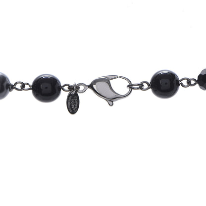 Chanel Pearl Beaded CC Long Necklace Silver Black 5 of 6