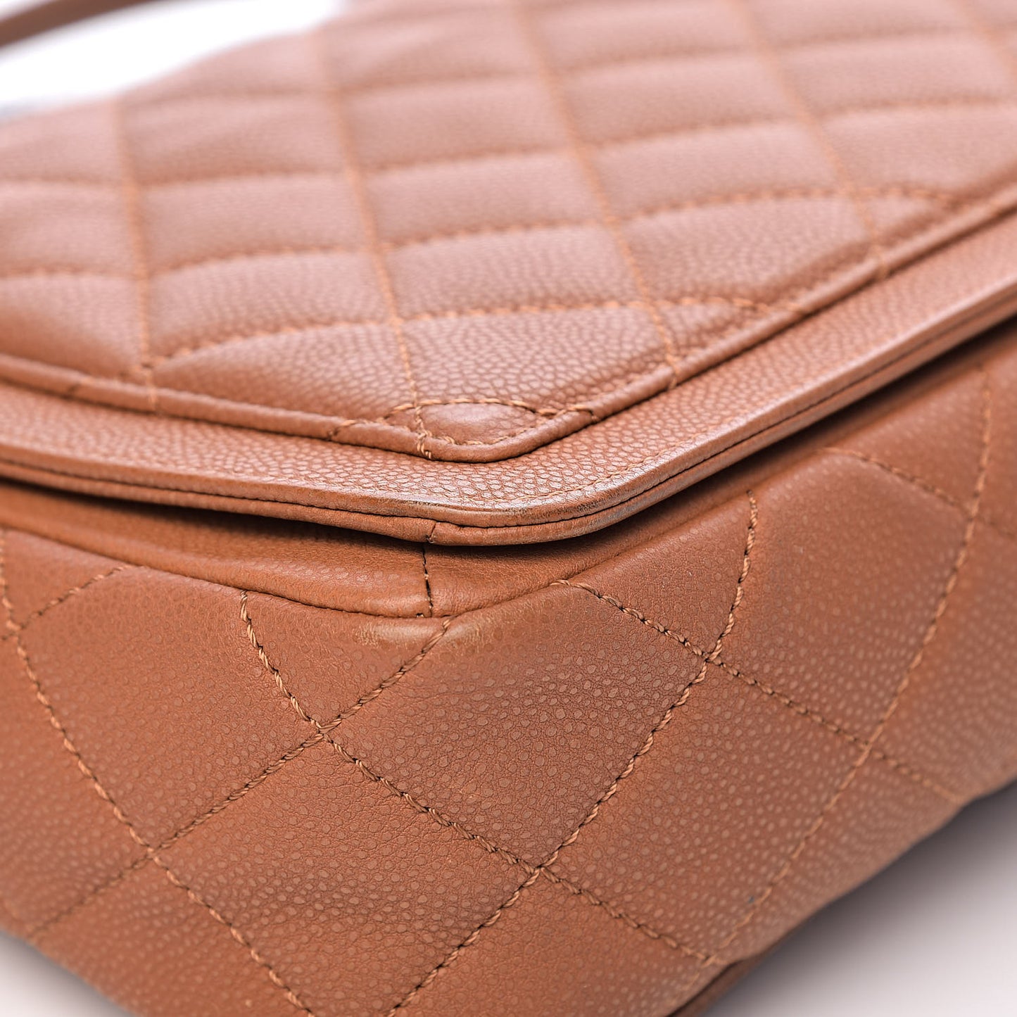Washed Caviar Quilted Large Turn Around Ligne Flap Camel