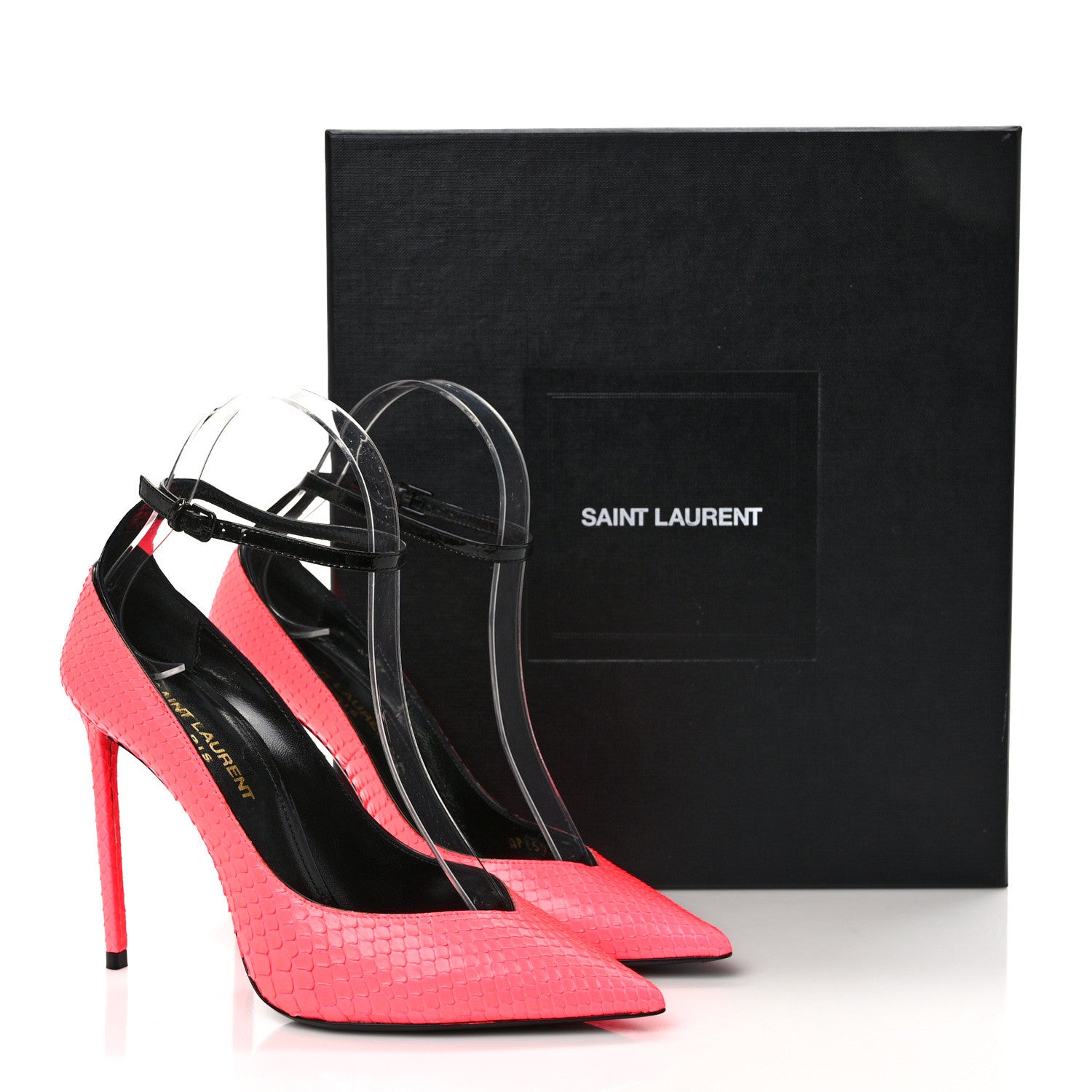 Saint Laurent Calfskin Snakeskin Ankle Strap Zoe 105 Pump 35 Lipstick Fuchsia 8 of 8
