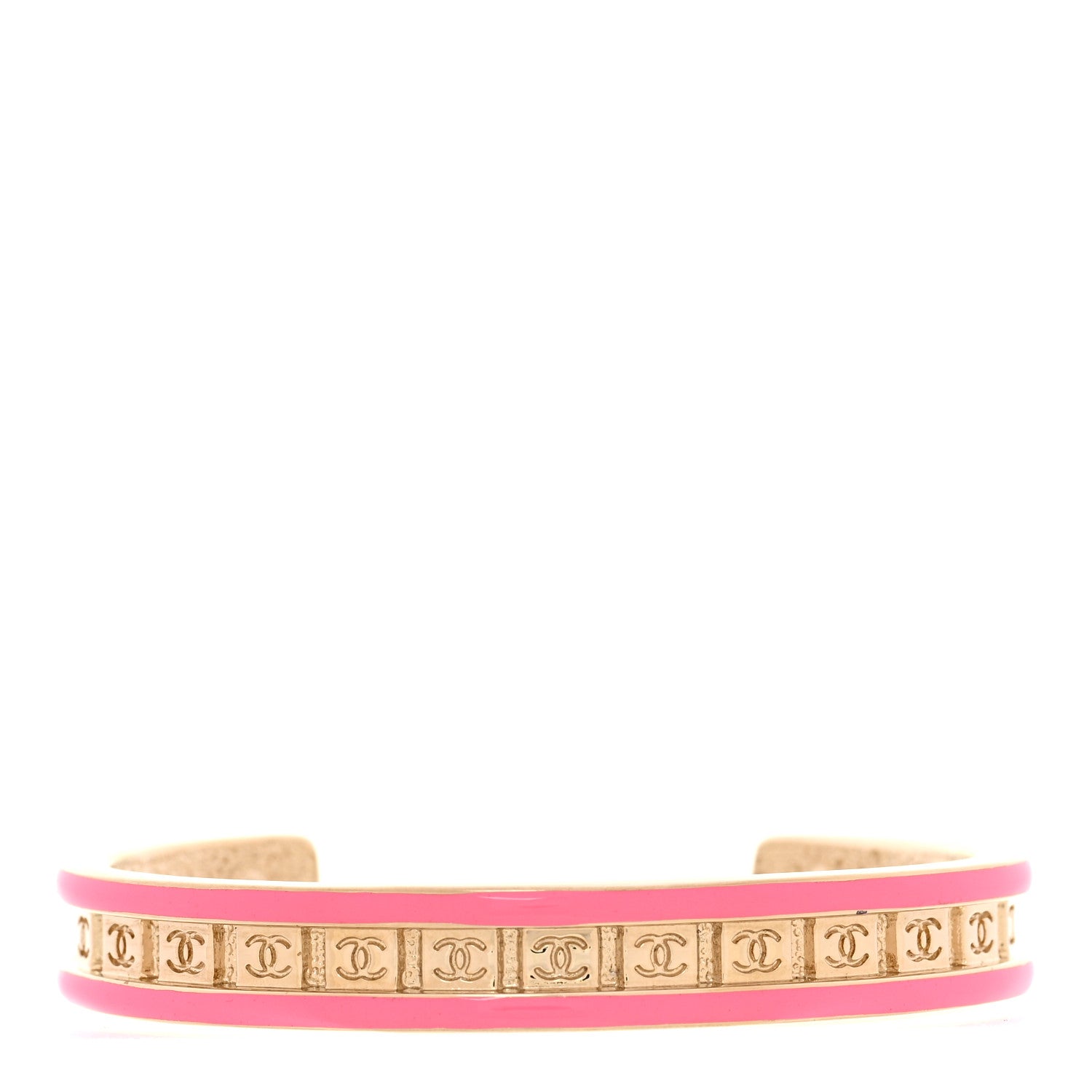 Chanel Resin Metal CC Cuff Bracelet M Gold Pink 1 of 6