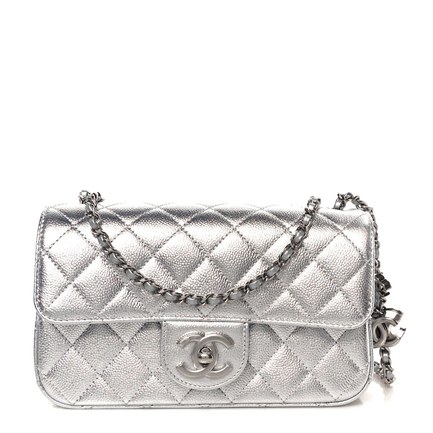 Chanel Metallic Caviar Quilted Mini Rectangular CC Slide Flap Silver 1 of 11