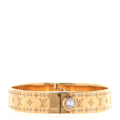 Louis Vuitton Brass Crystal Monogram Nanogram Strass Cuff S Gold 1 of 5