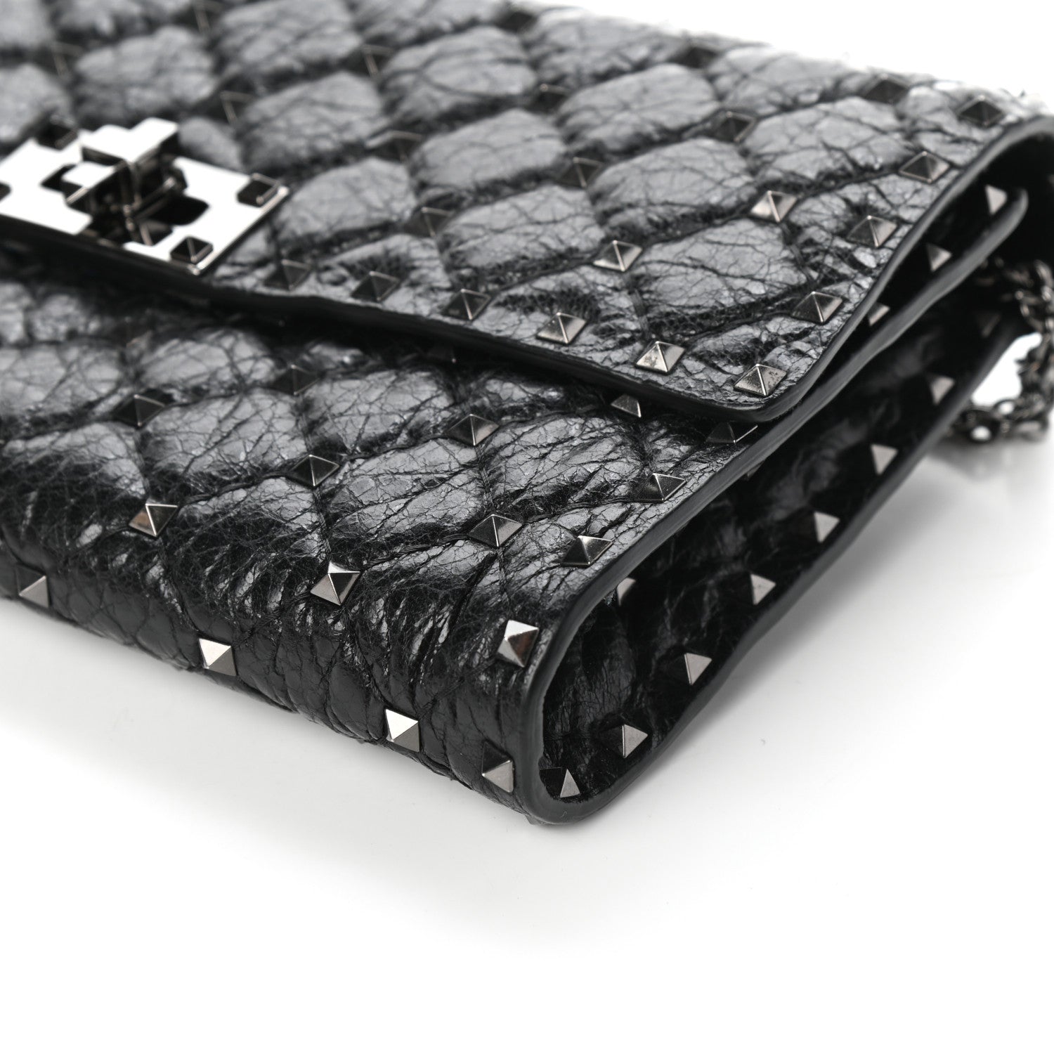 Valentino Garavani Craquele Nappa Rockstud Spike Wallet on Chain Black 9 of 9