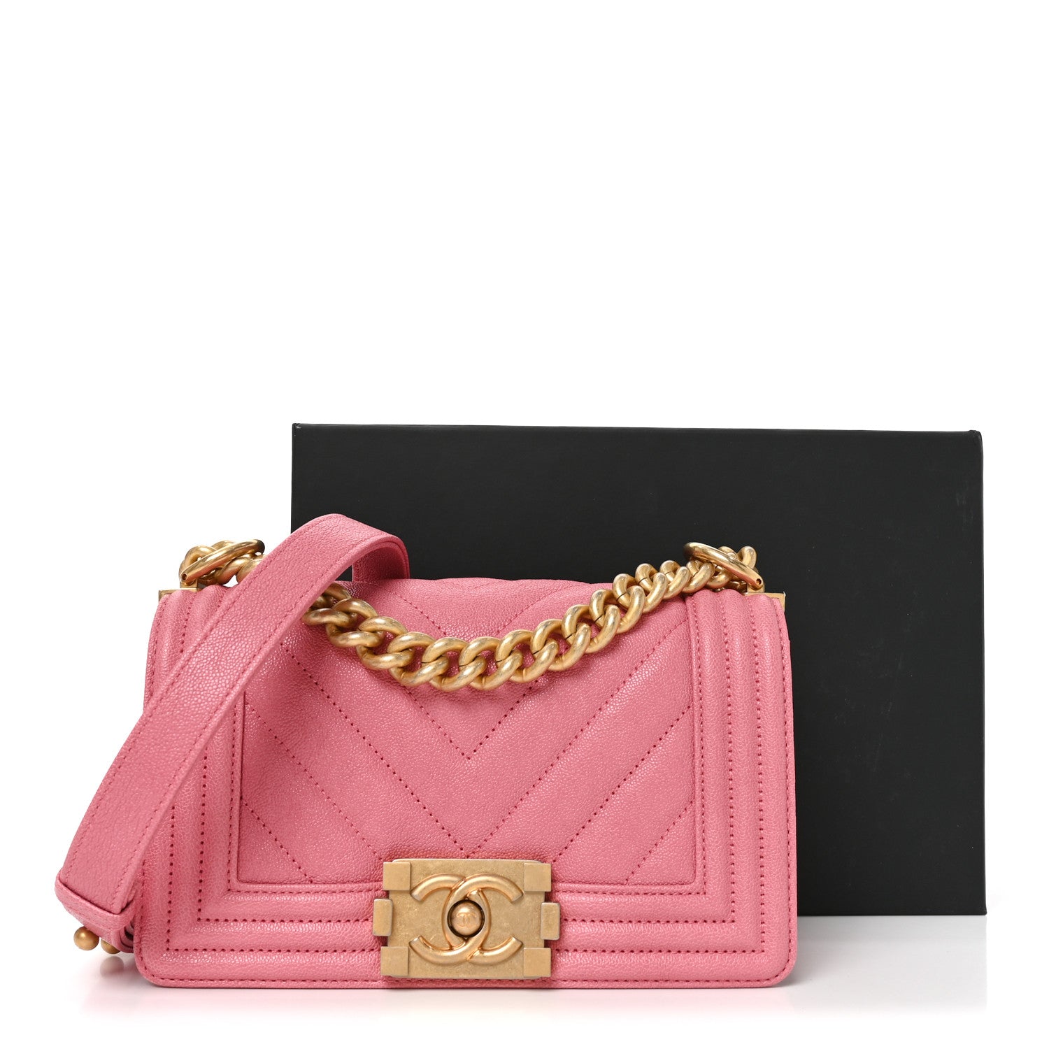 Chanel Caviar Chevron Quilted Small Boy Flap Pink 11 of 11
