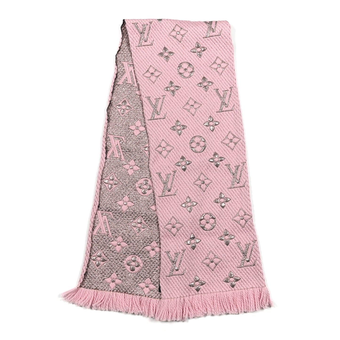Wool Silk Logomania Shine Scarf Pink
