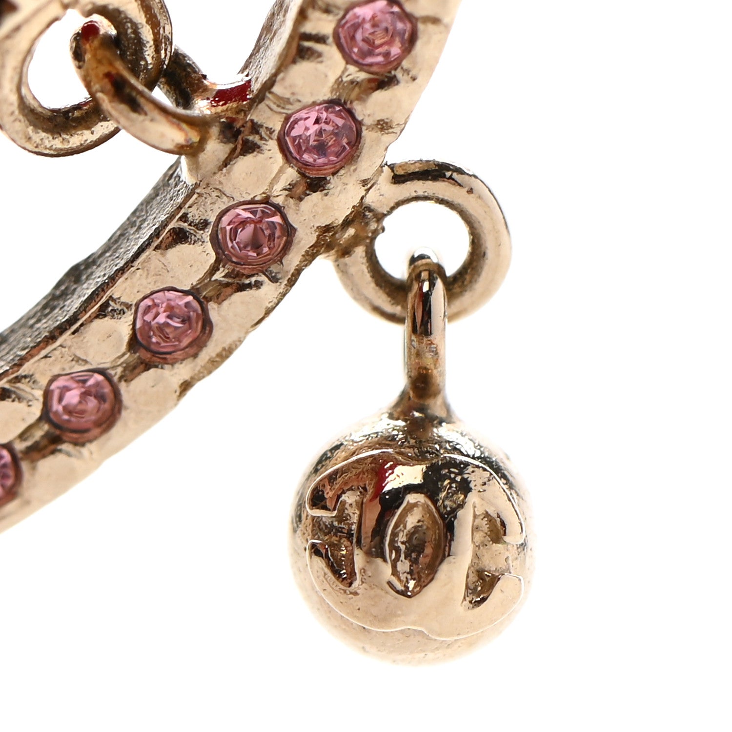 Chanel Crystal CC Drop Hoop Earrings Pale Pink Gold 4 of 4