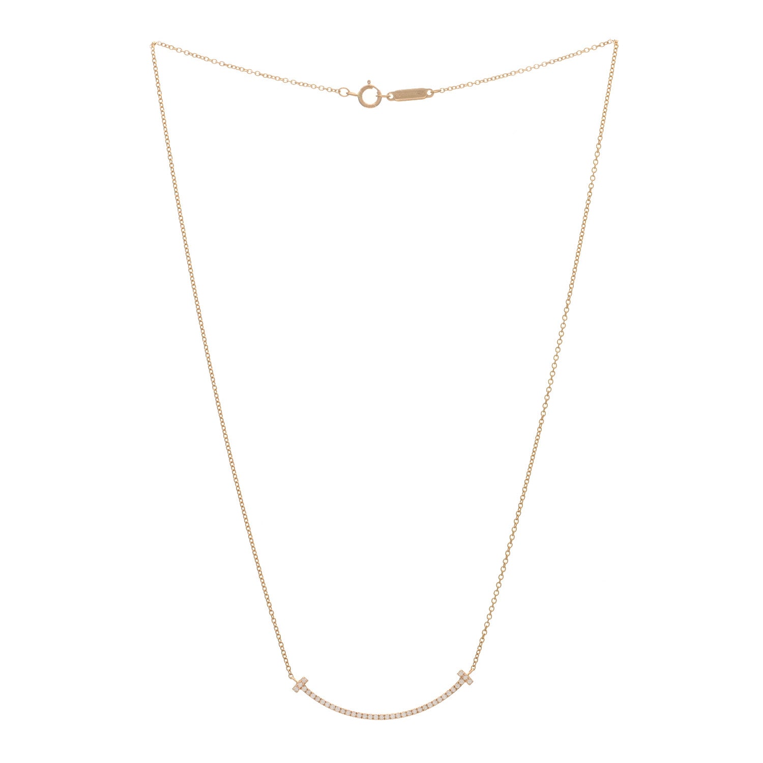 Tiffany 18K Rose Gold Diamond Small T Smile Pendant Necklace 2 of 3