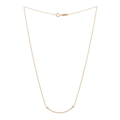 Tiffany 18K Rose Gold Diamond Small T Smile Pendant Necklace 2 of 3