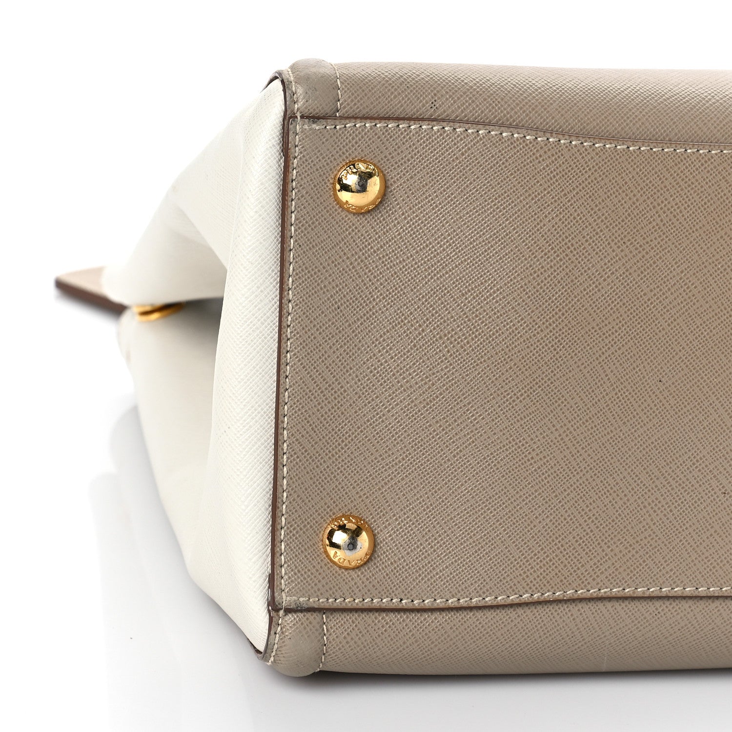 Prada Saffiano Lux Medium Bi-Color Tote Visone Talco 8 of 12