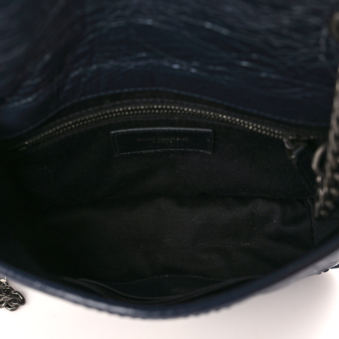 Crinkled Calfskin Matelasse Monogram Niki Chain Wallet Deep Marine