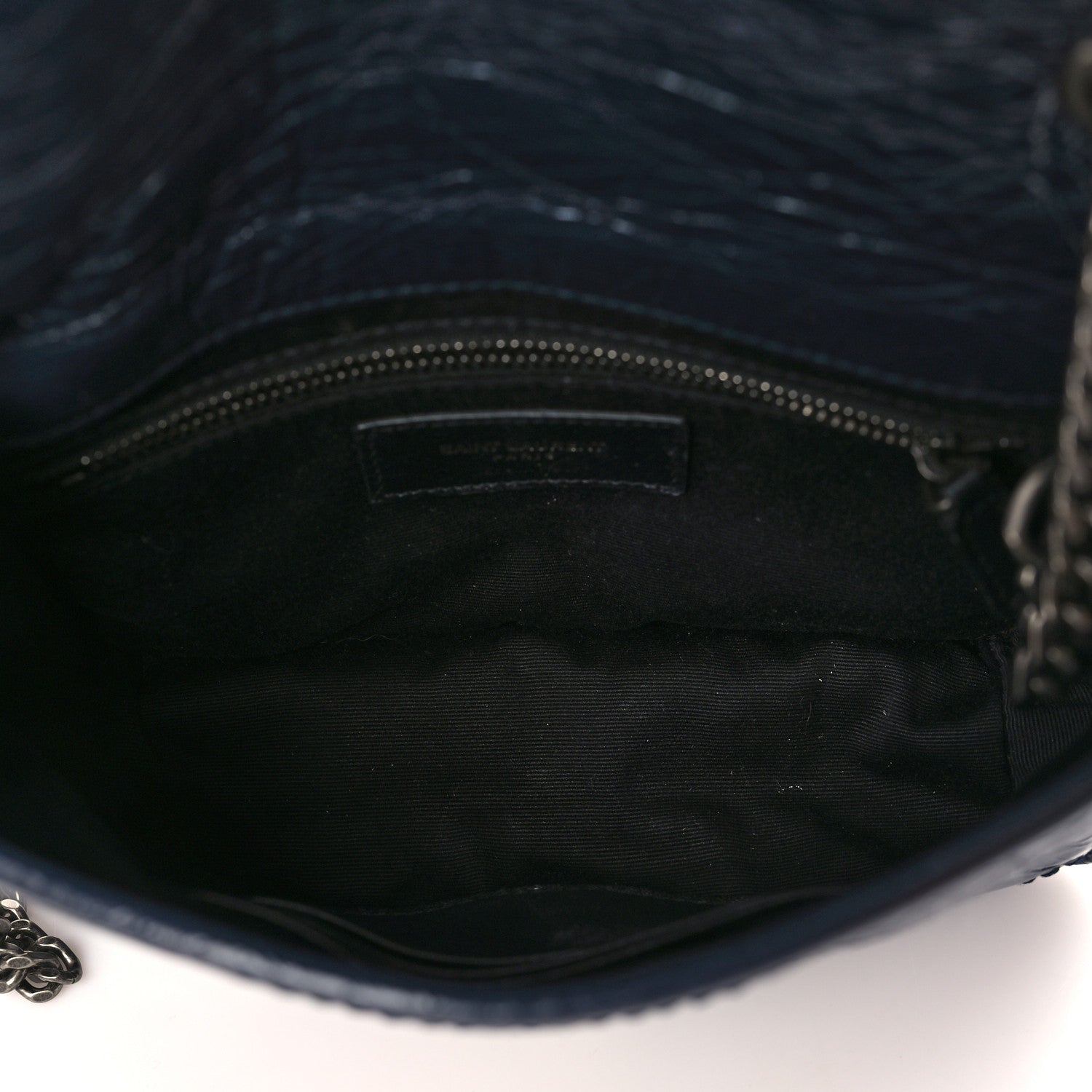 Saint Laurent Crinkled Calfskin Matelasse Monogram Niki Chain Wallet Deep Marine 5 of 9