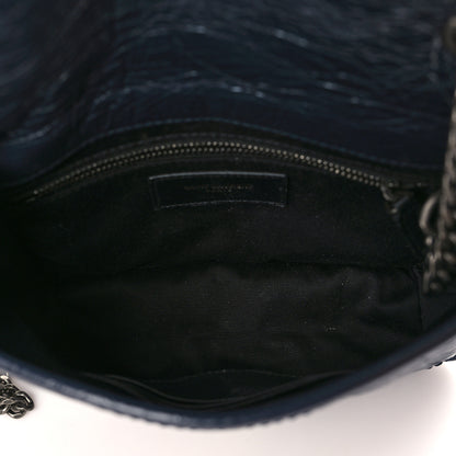 Saint Laurent Crinkled Calfskin Matelasse Monogram Niki Chain Wallet Deep Marine 5 of 9