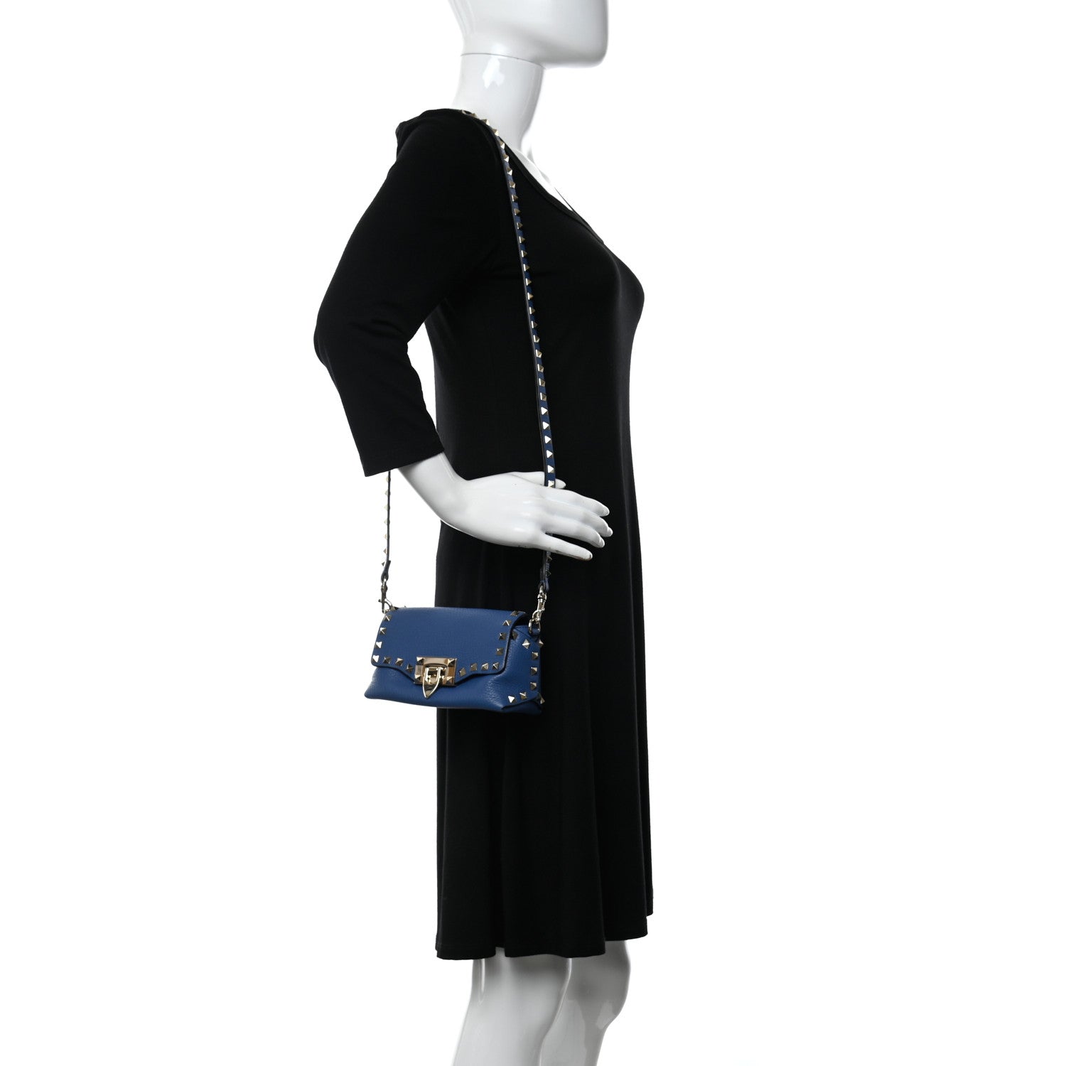 Valentino Garavani Pebbled Calfskin Mini Rockstud Flap Saddle Crossbody Bag Blue 2 of 9
