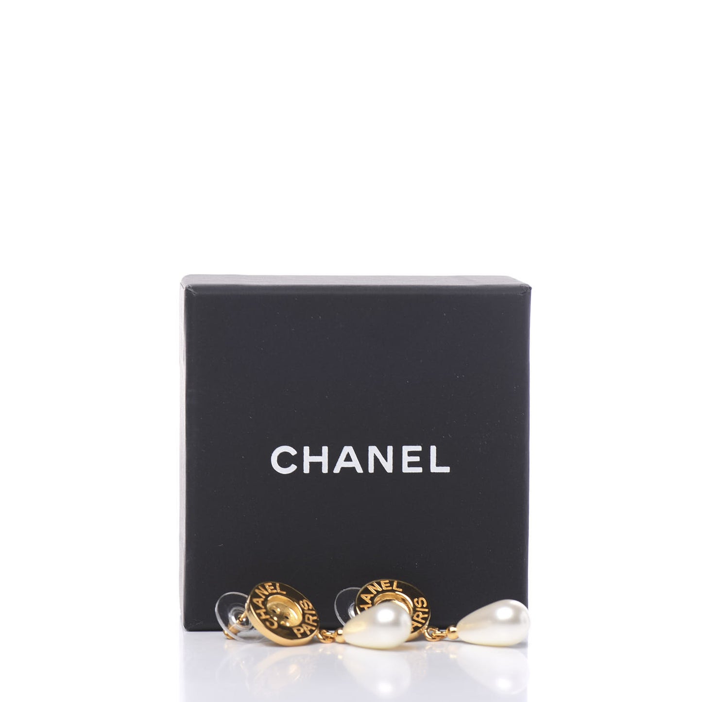 Metal Pearl Button Drop Earrings Gold