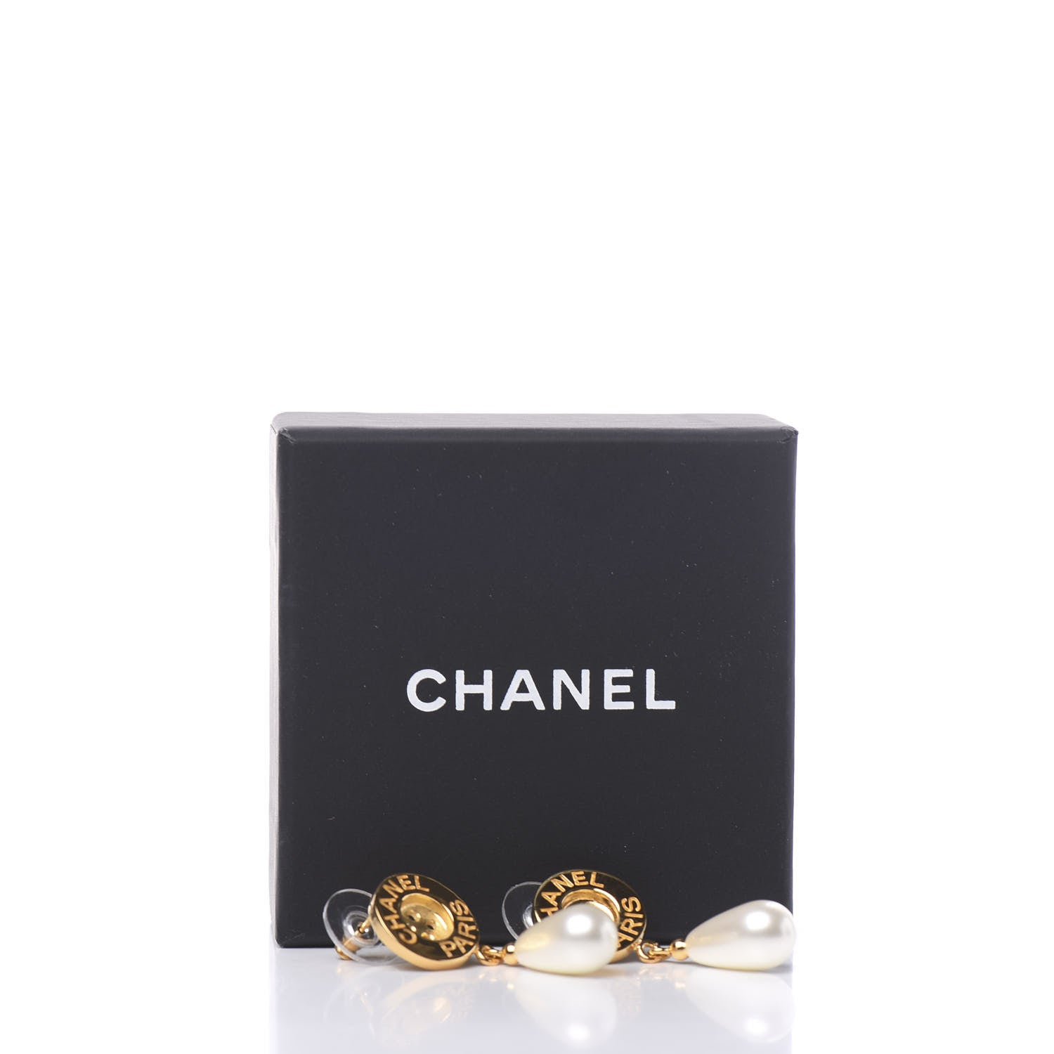 Chanel Metal Pearl Button Drop Earrings Gold 5 of 5