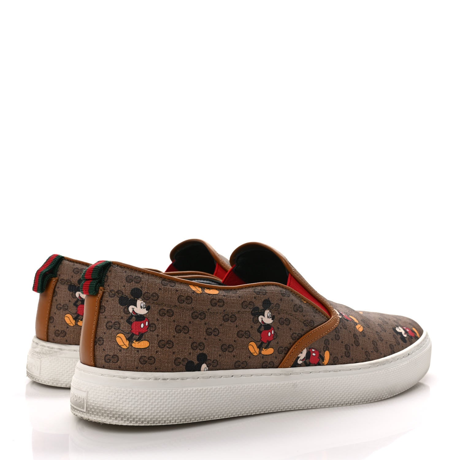 Gucci X DISNEY Mini Vintage GG Supreme Monogram Mickey Mouse Mens Slip-On Sneakers 9 Beige Vintage Sun Oil 4 of 10