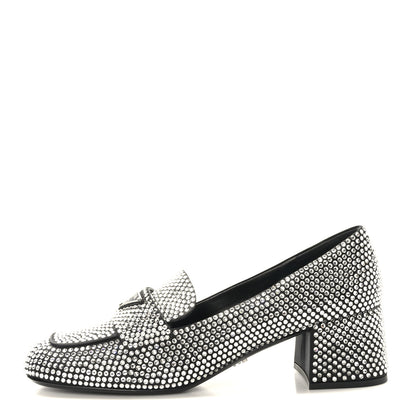Prada Satin Crystal Embellished Womens Metal Triangle Logo 50mm Loafers 37.5 Crystal 1 of 8