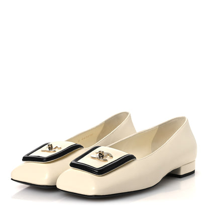 Chanel Lambskin Turnlock CC Ballet Flats 36 Ivory Black 4 of 11