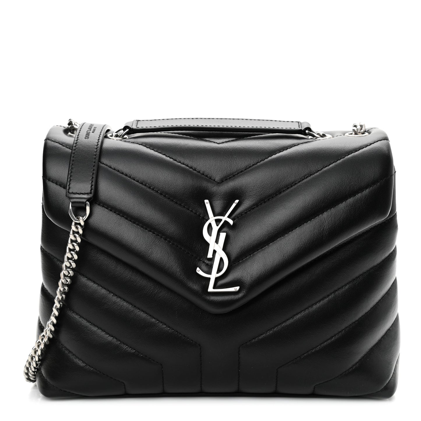 Calfskin Y Quilted Monogram Small Loulou Chain Satchel Black