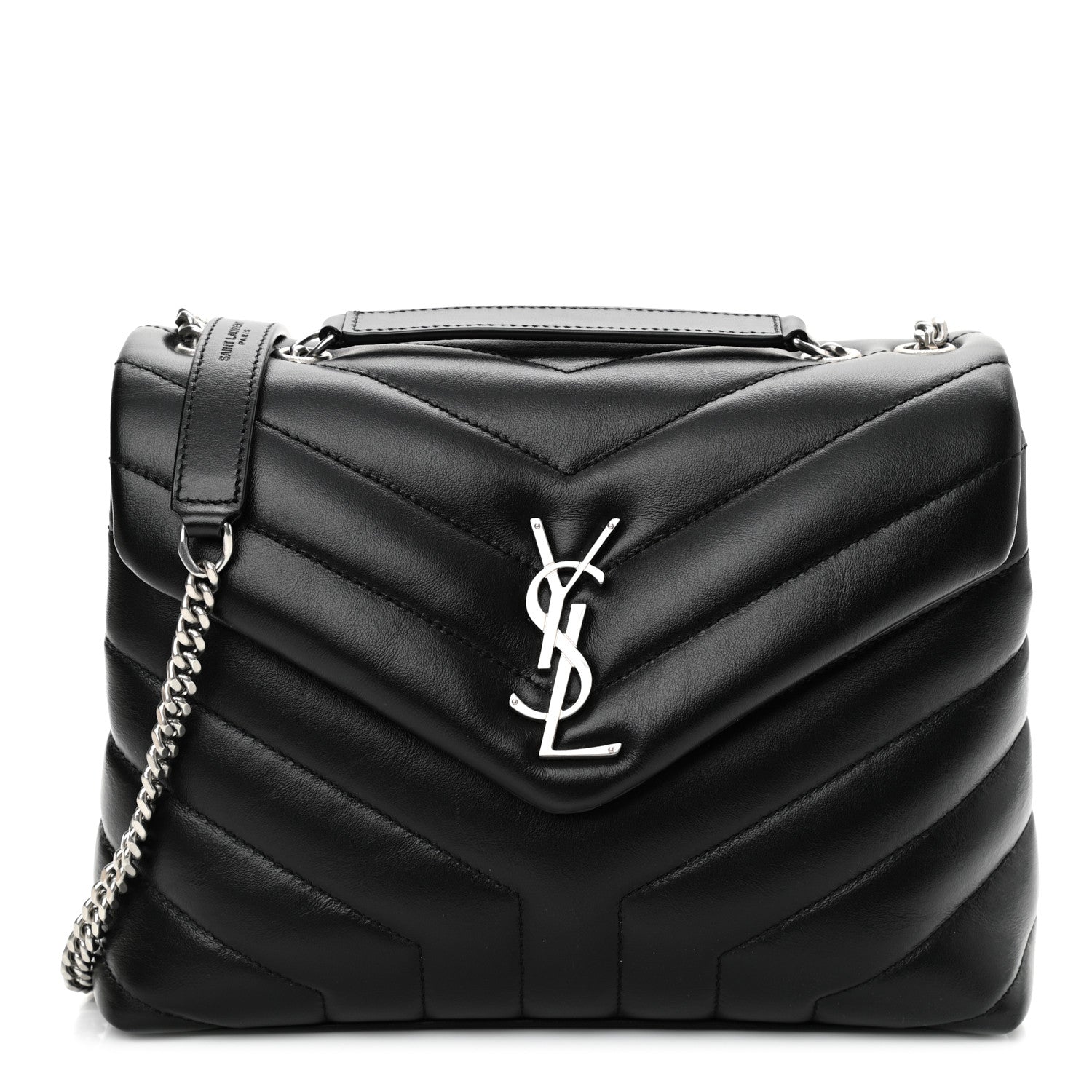 Saint Laurent Calfskin Y Quilted Monogram Small Loulou Chain Satchel Black 1 of 11
