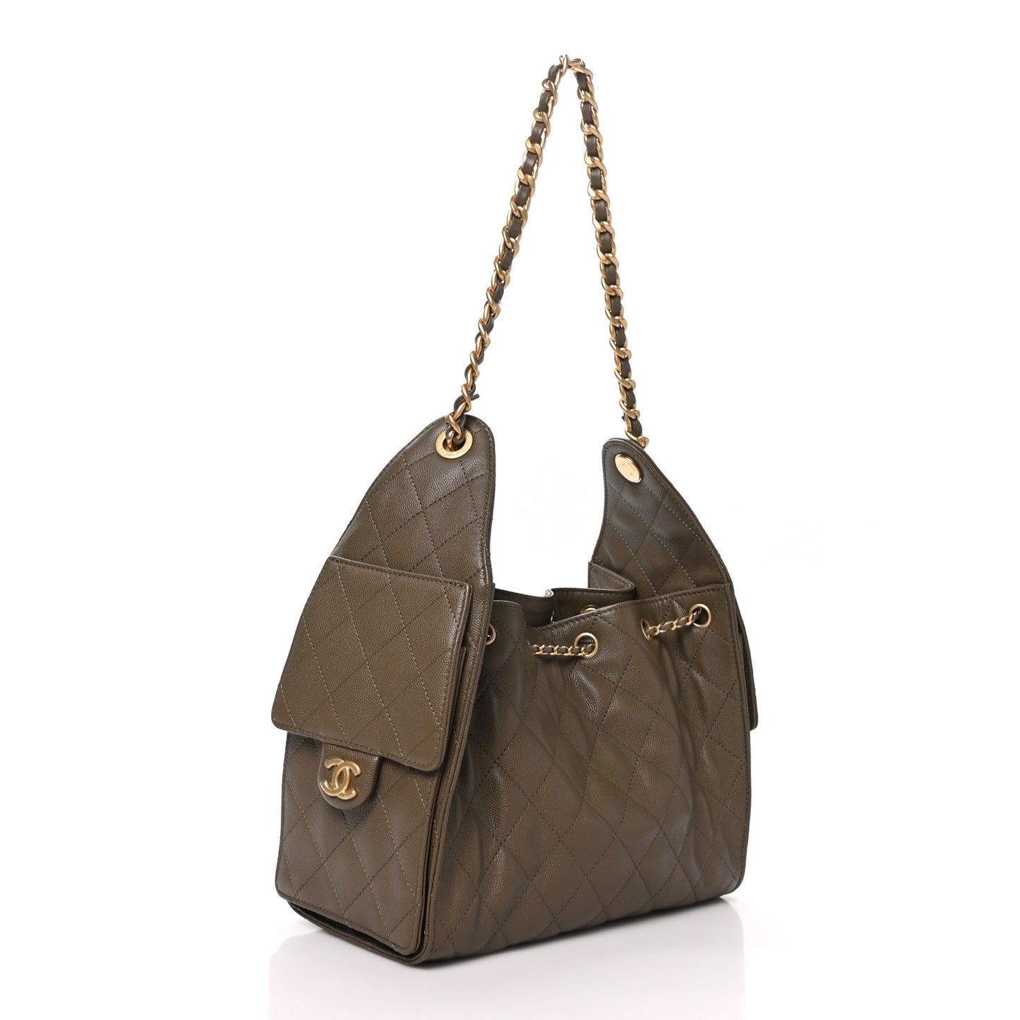 Caviar Quilted Small Chanel 25 Handbag Dark Khaki