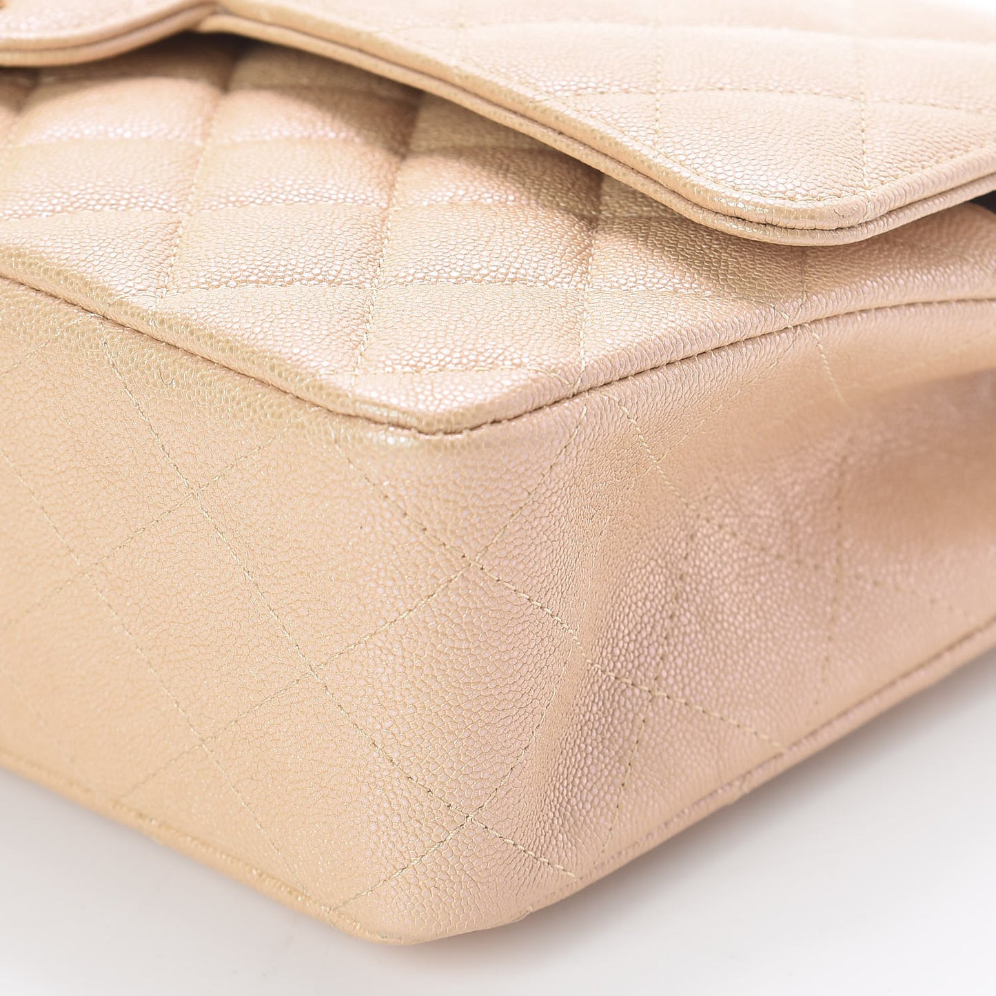 Iridescent Caviar Quilted Medium Double Flap Beige