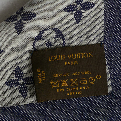 Louis Vuitton Wool Silk Monogram Denim Shawl Blue 5 of 5
