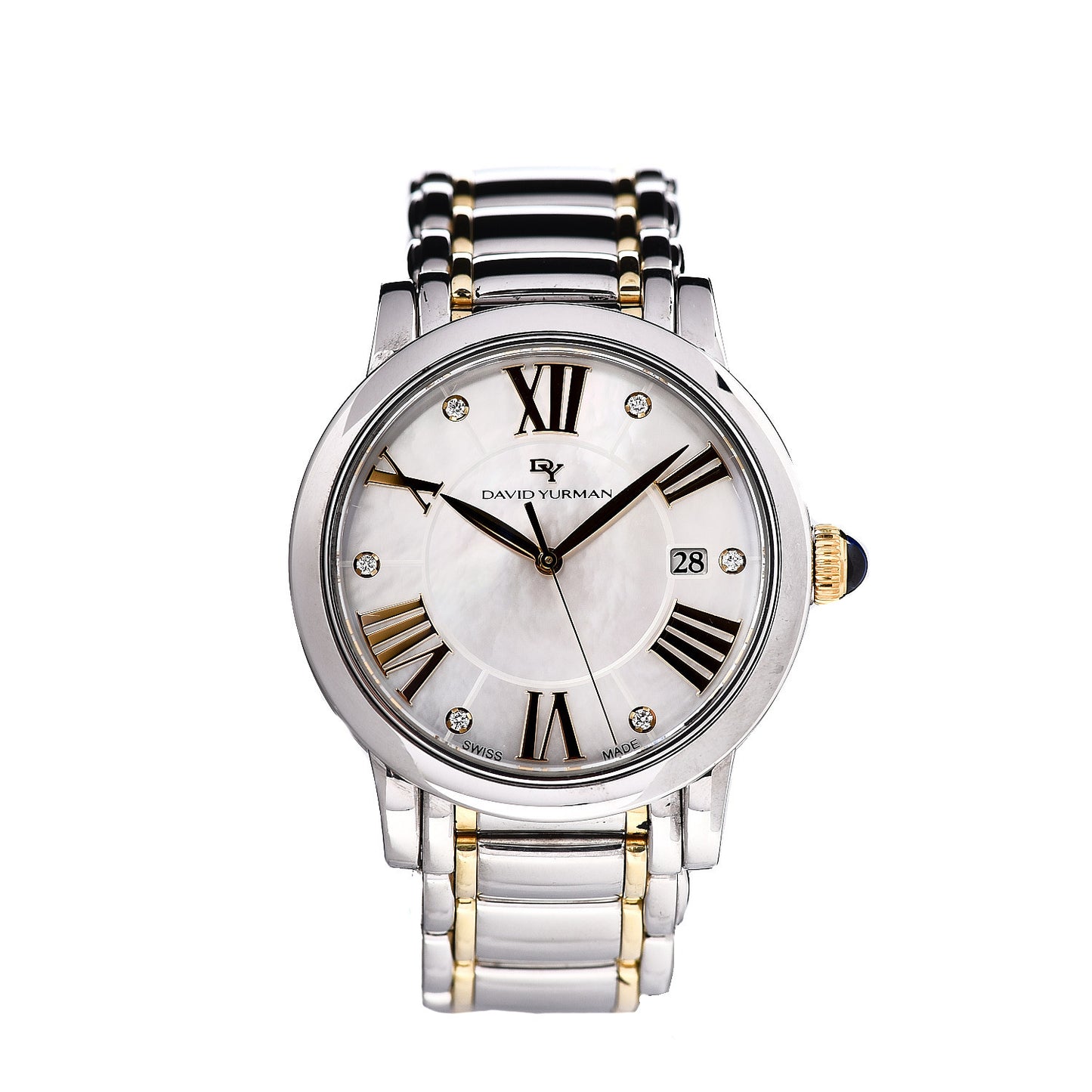 Stainless Steel 18K Yellow Gold Diamond Mother of Pearl 30mm Classic Quartz Watch