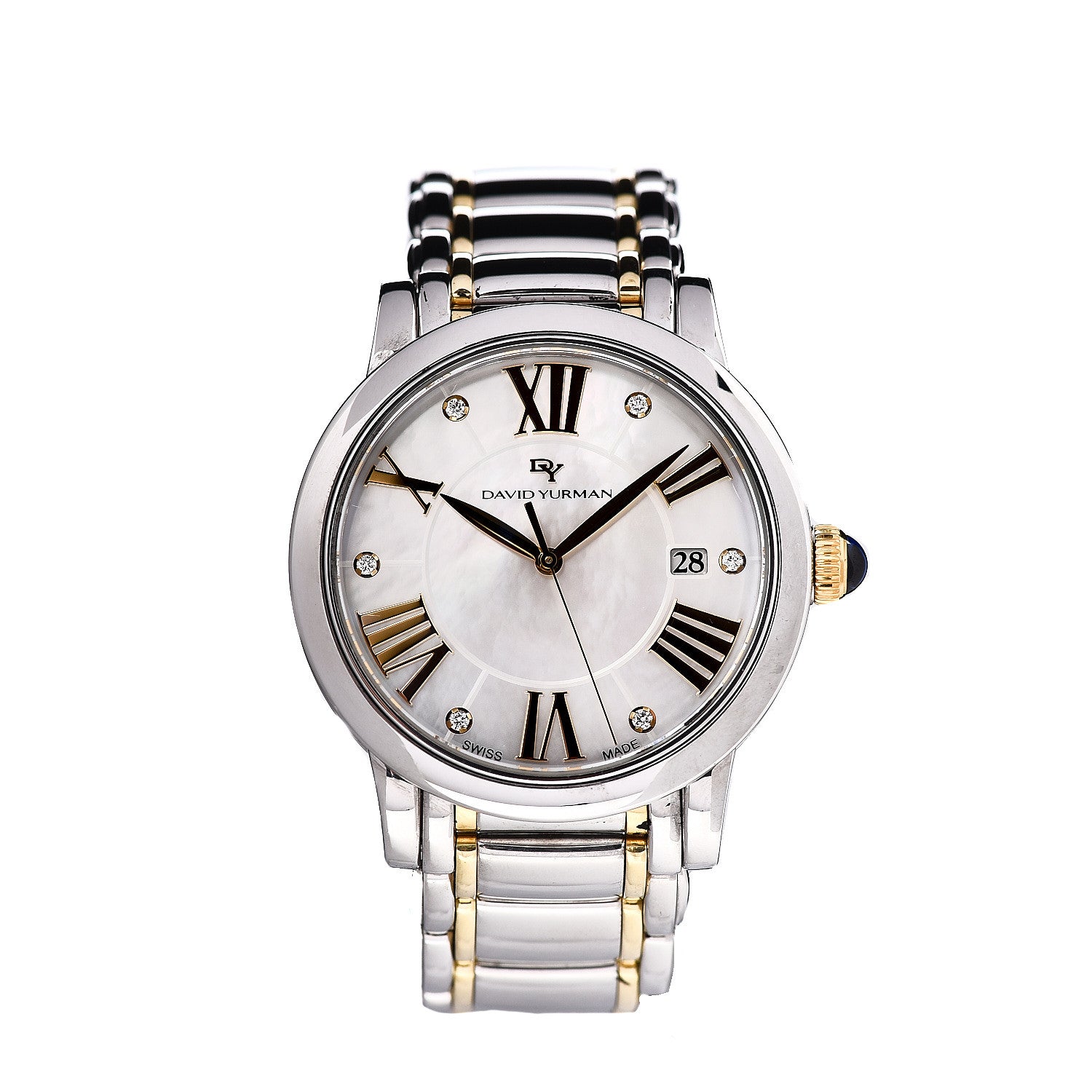 David Yurman Stainless Steel 18K Yellow Gold Diamond Mother of Pearl 30mm Classic Quartz Watch 1 of 7