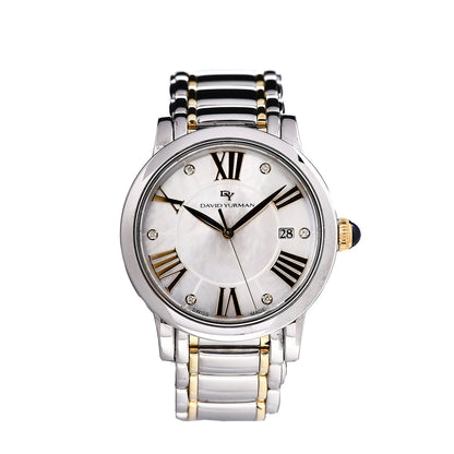 David Yurman Stainless Steel 18K Yellow Gold Diamond Mother of Pearl 30mm Classic Quartz Watch 1 of 7