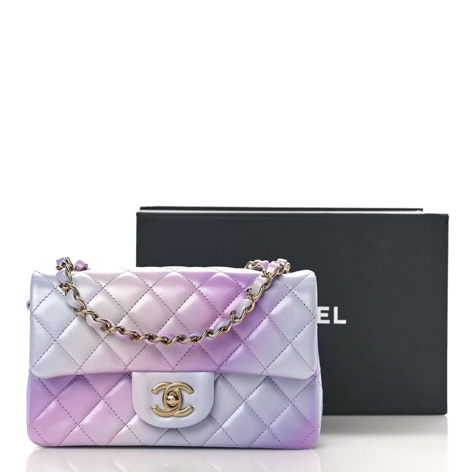 Chanel Calfskin Quilted Mini Cloudy Tie Dye Rectangular Flap Purple Blue Pink 10 of 10